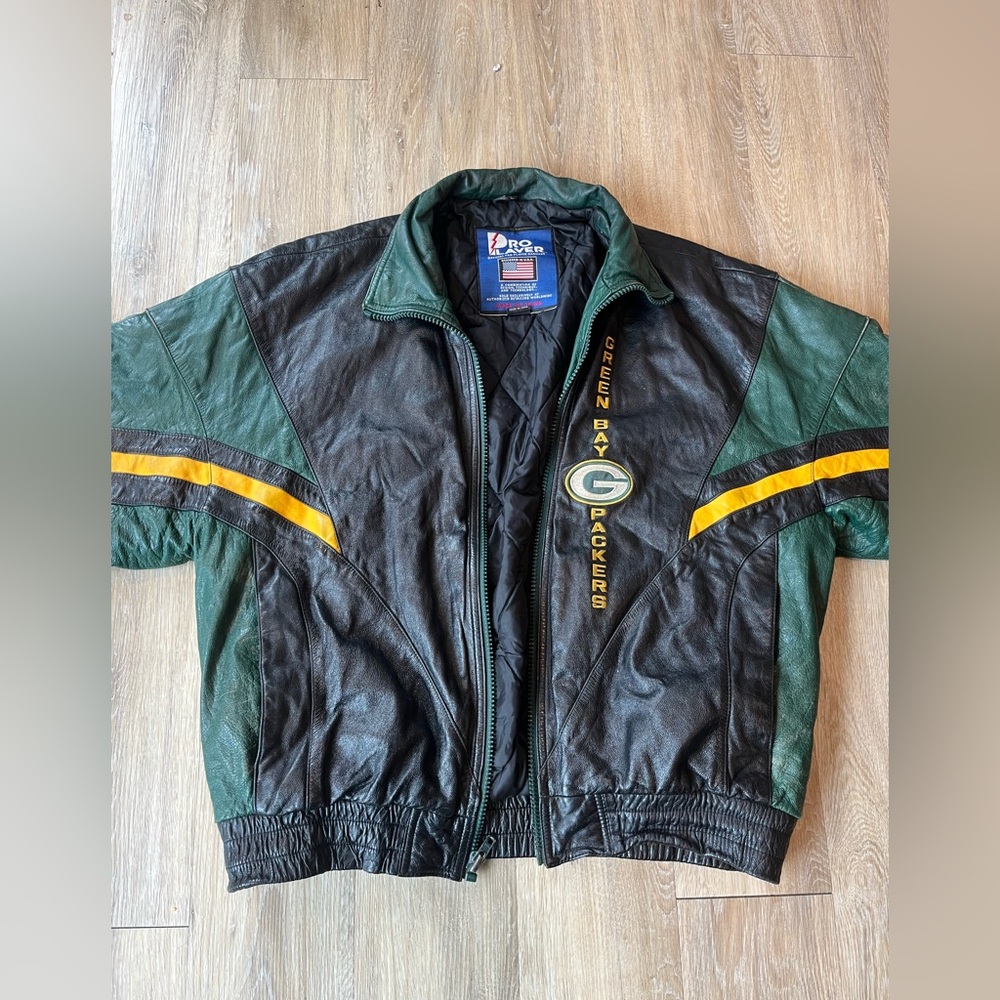 Vintage Pro Line Green Bay Packers Leather Bomber Jacket